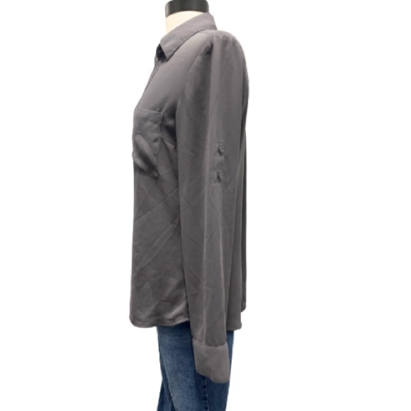 Express Charcoal Button Down Sheer Shirt Size Medium Y2K Edgy Glam Monochrome - Picture 3 of 5